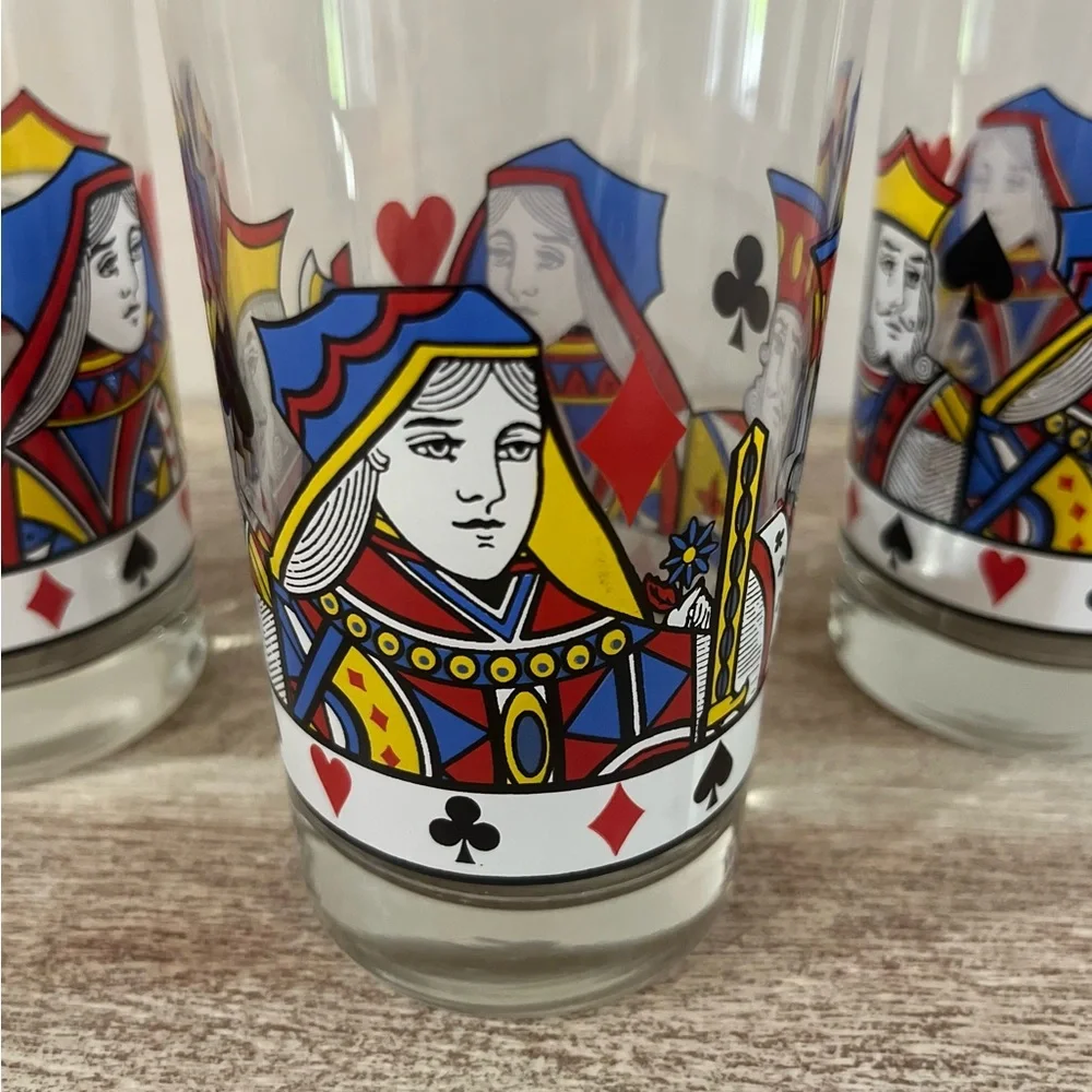 Vintage Libbey King Queen Playing Card Themed Glassware -Set of 3-